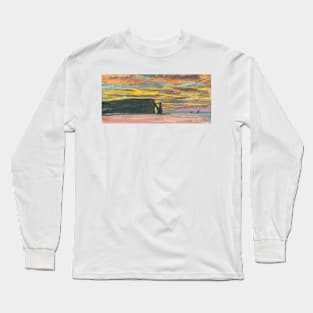 Aiguille and Porte d'Aval, Etretat, Sunset by Claude Monet Long Sleeve T-Shirt